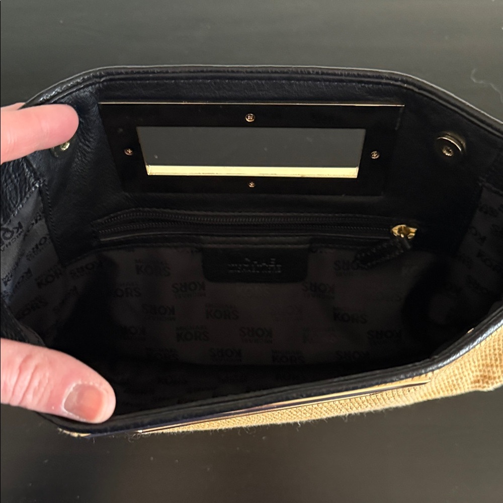 Michael Kors Natural Beige Straw Clutch with Gold Handle Accent - Picture 2 of 3